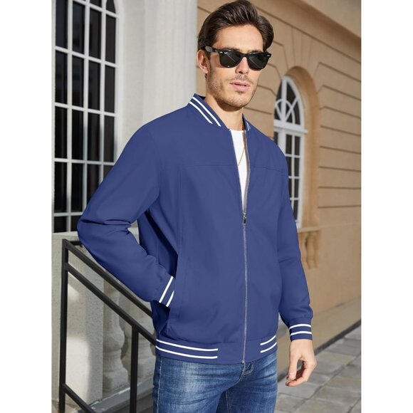Brand New Men's Blue   Polyester  MAGCOMSEN Bomber Jacket Windbreaker - Picture 3 of 6